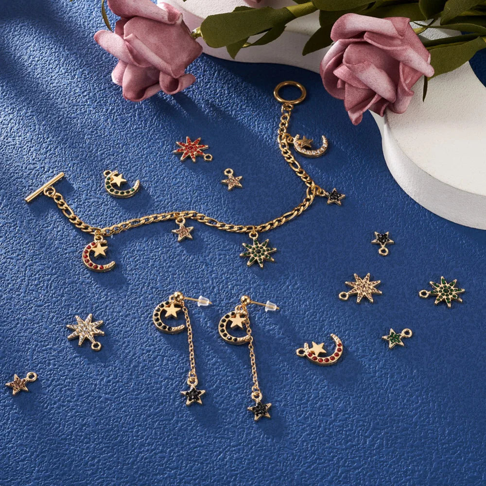 45Pcs Moon Star Rhinestone Charms Light Pendants Crystal for Jewelry Making