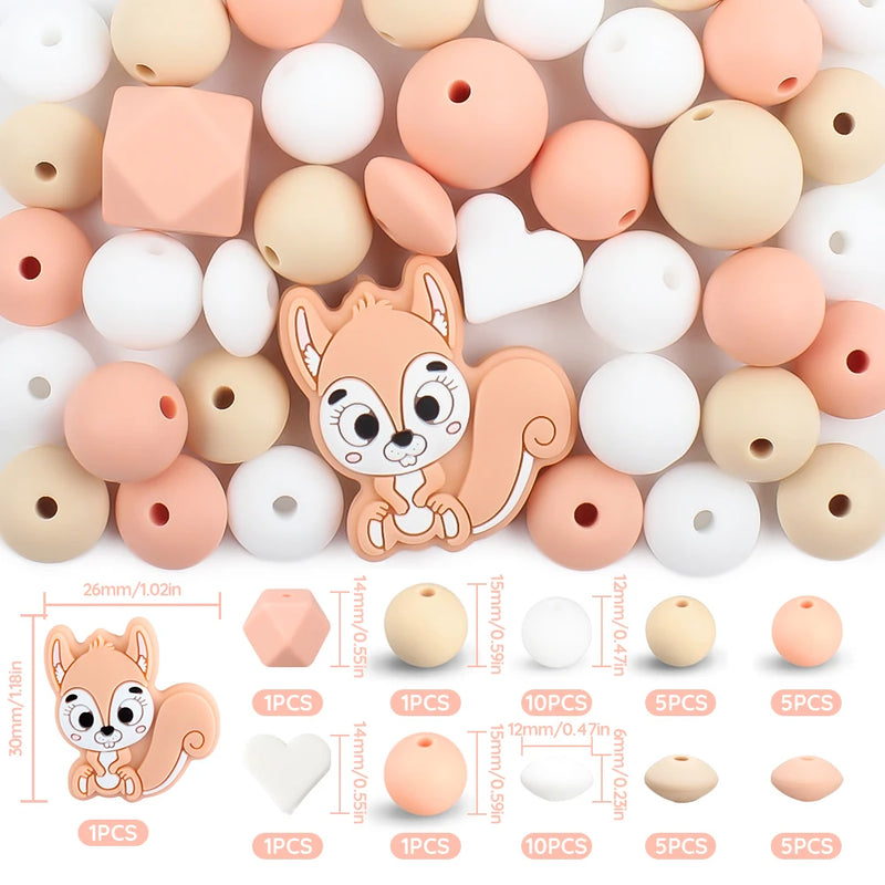 45pcs Squirrel Silicone Beads for Jewelry Making DIY Necklace Bracelet
