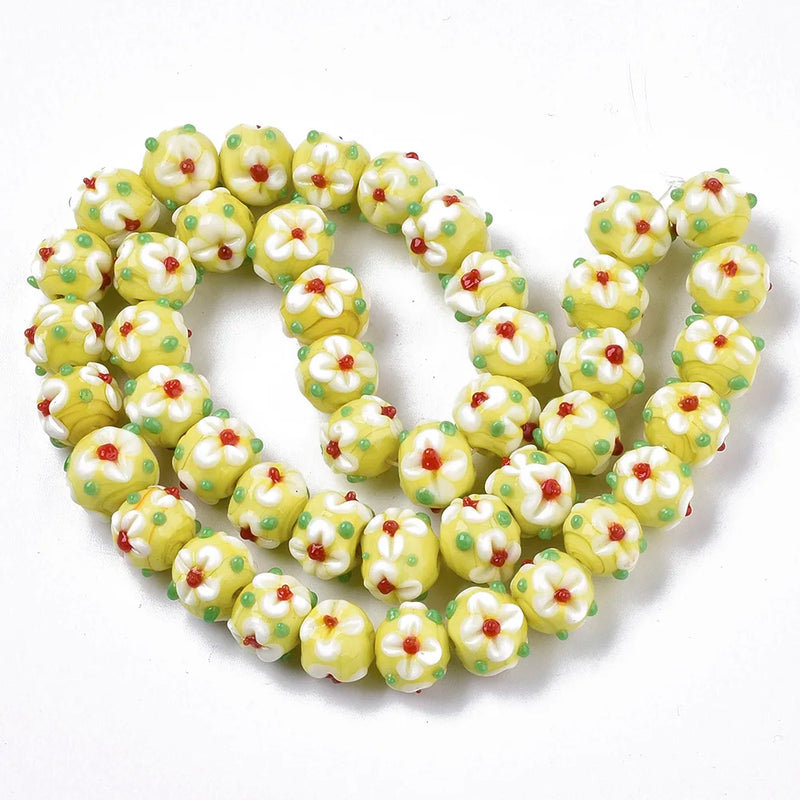 45Pcs 12mm Round Flowers Petals Lampwork Glass Beads for DIY Jewelry Making
