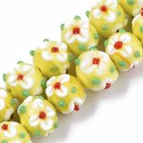 45Pcs 12mm Round Flowers Petals Lampwork Glass Beads for DIY Jewelry Making