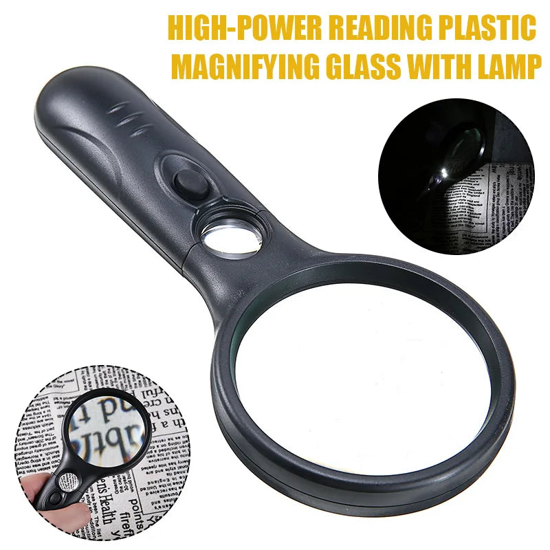 45X Microscope Lens Handheld Magnifying Glass 3 LED Light Loupe Jewelry Craft
