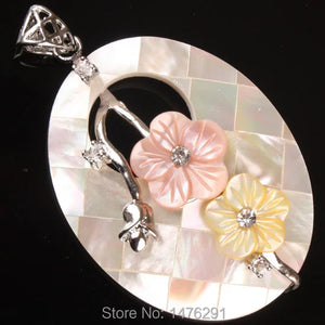 Mother of Pearl Shell Oval Flower Bead Pendant 1PCS