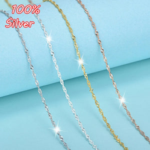 S925 Sterling Silver Water Wave Necklace - Clavicle Chain