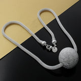 925 Silver Frosted Beads Pendant Necklace Women Wedding Jewelry
