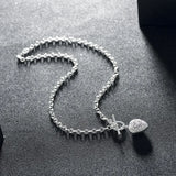 925 Silver Purple Crystal Heart Pendant Necklace Wedding Accessory