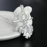 925 Silver Purple Crystal Heart Pendant Necklace Wedding Accessory