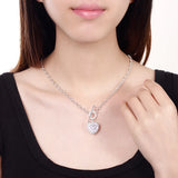 925 Silver Purple Crystal Heart Pendant Necklace Wedding Accessory