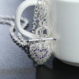 925 Silver Purple Crystal Heart Pendant Necklace Wedding Accessory