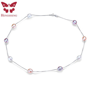 Freshwater Pearl Chains Necklace S925 Silver Pink Purple Pearl Jewelry
