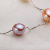 Freshwater Pearl Chains Necklace S925 Silver Pink Purple Pearl Jewelry
