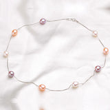 Freshwater Pearl Chains Necklace S925 Silver Pink Purple Pearl Jewelry