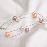 Freshwater Pearl Chains Necklace S925 Silver Pink Purple Pearl Jewelry