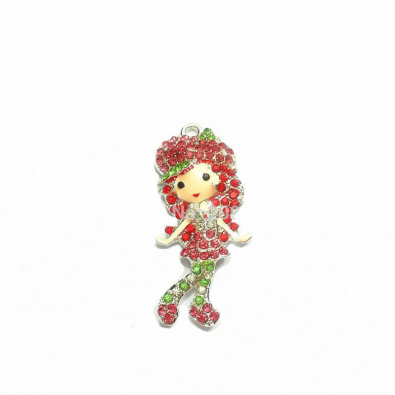 10pcs/lot Strawberry Girl Rhinestone Pendants