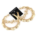 Bamboo Hoop Earrings Stainless Steel Name Earrings