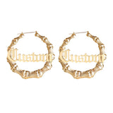 Bamboo Hoop Earrings Stainless Steel Name Earrings