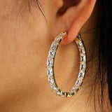 Bling Princess Cut Stones Baguette Hoop Earrings
