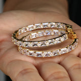 Bling Princess Cut Stones Baguette Hoop Earrings