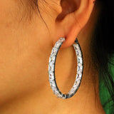 Bling Princess Cut Stones Baguette Hoop Earrings