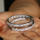 Bling Princess Cut Stones Baguette Hoop Earrings