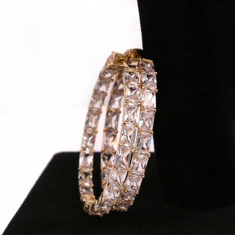 Bling Princess Cut Stones Baguette Hoop Earrings
