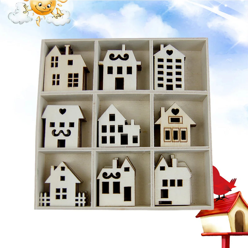 45pcs Wooden House Shaped Embellishments for DIY Wood Crafts