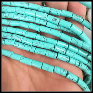 45pcs Natural Gem Stone Cylinder Strings - 4x8mm Tiger Eye Turquoise Green