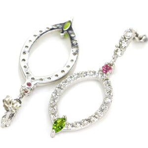 Smoky Quartz Peridot Aquamarine CZ 925 Silver Earrings