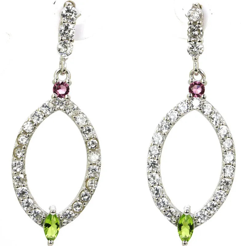 Smoky Quartz Peridot Aquamarine CZ 925 Silver Earrings