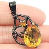 Neo-Gothic Jewelry Set Golden Citrine Earrings Pendant