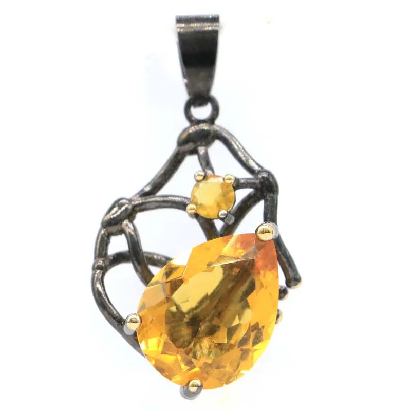 Neo-Gothic Jewelry Set Golden Citrine Earrings Pendant