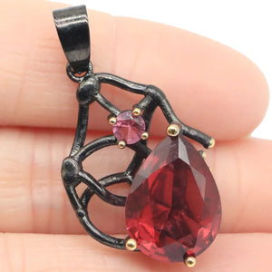 Neo-Gothic Jewelry Set Drop Raspberry Rhodolite Garnet Silver Earrings Pendant