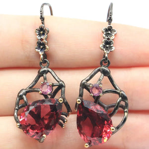 Neo-Gothic Jewelry Set Drop Raspberry Rhodolite Garnet Silver Earrings Pendant