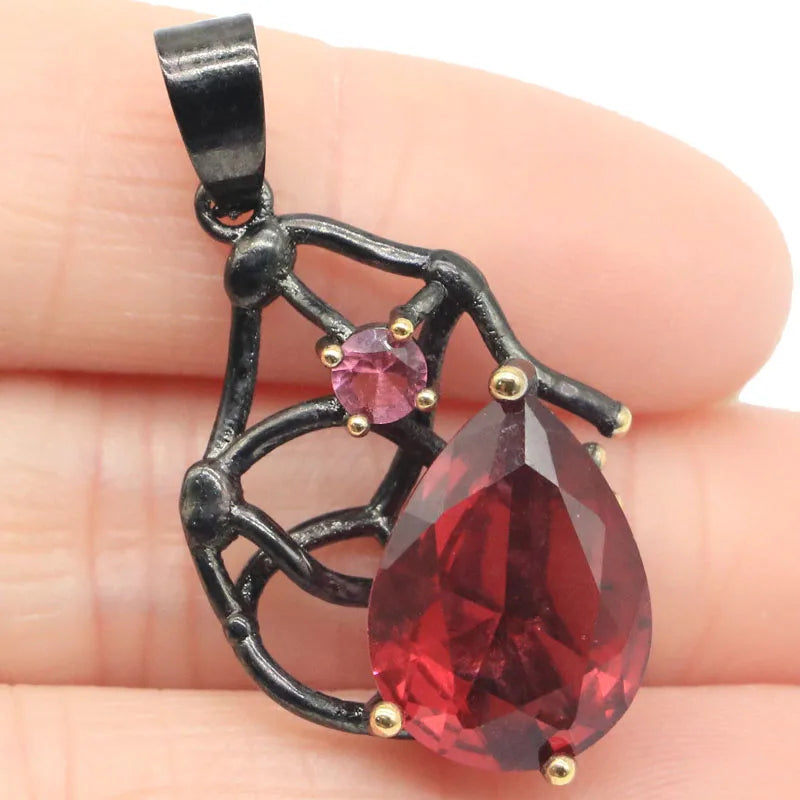 Neo-Gothic Jewelry Set Drop Raspberry Rhodolite Garnet Silver Earrings Pendant