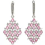 Gorgeous Long Tanzanite Tourmaline CZ Women Engagement Silver Earrings