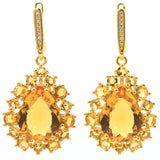 Delicate 45x21mm Drop Citrine CZ Fine Jewelry Set