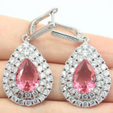 Stunning 45x22mm Tanzanite Pink Morganite CZ 925 Silver Earrings