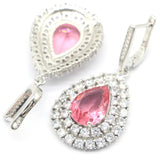 Stunning 45x22mm Tanzanite Pink Morganite CZ 925 Silver Earrings