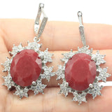 Big Heavy Green Emerald Red Ruby CZ Silver Earrings