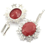Big Heavy Green Emerald Red Ruby CZ Silver Earrings