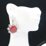 Big Heavy Green Emerald Red Ruby CZ Silver Earrings