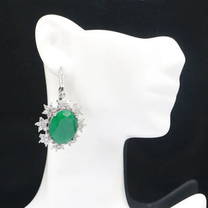 Big Heavy Green Emerald Red Ruby CZ Silver Earrings