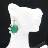 Big Heavy Green Emerald Red Ruby CZ Silver Earrings