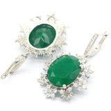 Big Heavy Green Emerald Red Ruby CZ Silver Earrings