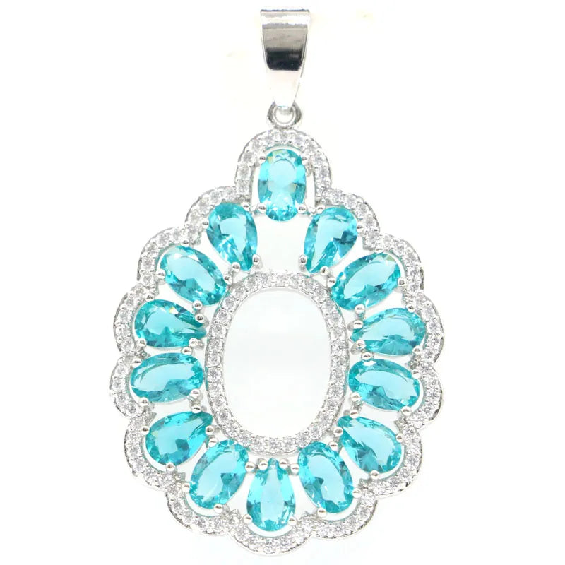 SheCrown Pink Tourmaline Rich Violet Tanzanite Aquamarine CZ Silver Pendant