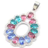 SheCrown Pink Tourmaline Rich Violet Tanzanite Aquamarine CZ Silver Pendant