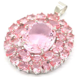 Big Oval Green Peridot Pink Morganite Silver Pendant for Women