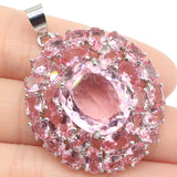 Big Oval Green Peridot Pink Morganite Silver Pendant for Women