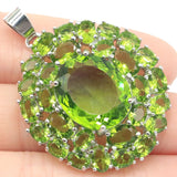 Big Oval Green Peridot Pink Morganite Silver Pendant for Women