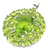 Big Oval Green Peridot Pink Morganite Silver Pendant for Women