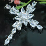 Classic Long Cross Sapphire Aquamarine 925 Silver Pendant